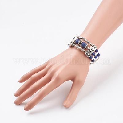 Три петли тибетского стиля сплава обертывания браслеты BJEW-JB03324-02-1