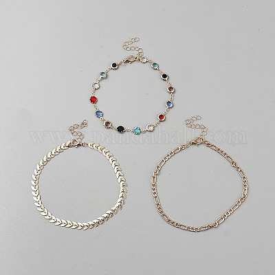 3шт. 3 стиля браслетов на ногу из латуни и сплава для женщин&nbsp;BJEW-WH0041-28-1