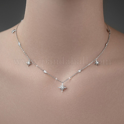 Женское ожерелье-звезда с микропаве из стерлингового серебра S925 с прозрачными кубическими цирконами RI1010-2-1