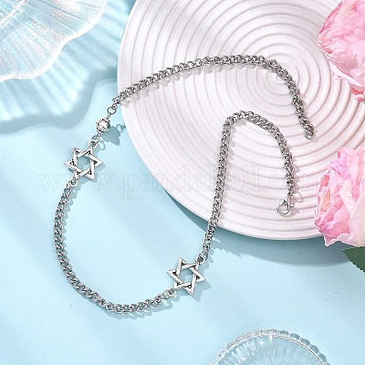 Цепочки-колье из нержавеющей стали 304 со звездой Давида NJEW-JN05658-1