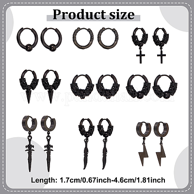 18 шт. 9 серьги-кольца из нержавеющей стали 304 в форме конуса и колонны с бусинами EJEW-AN0003-34-1