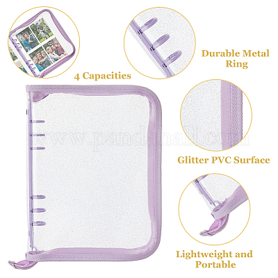 1 шт. обложка для книги формата А5 из блестящего ПВХ-пластика с тремя кольцами и застежкой-молнией AJEW-FH0004-78-1