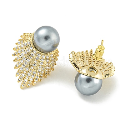 Серьги-гвоздики из латуни с микропаве из прозрачного кубического циркония EJEW-H014-10G-1