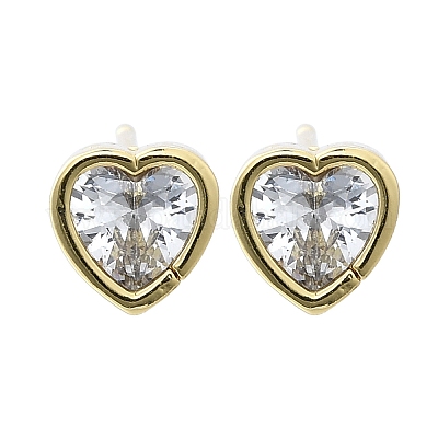 Женские серьги-гвоздики из латуни с микропаве и прозрачным кубическим цирконием EJEW-F363-02G-1