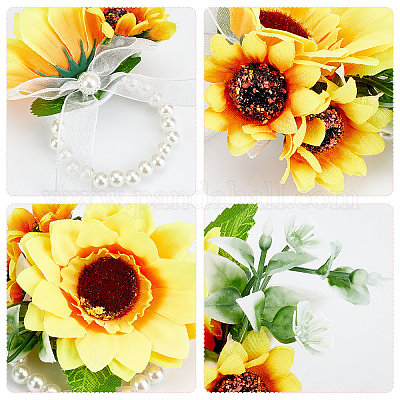 Sunflower wrist corsage, wedding flower bracelet, Set of bou - Inspire  Uplift