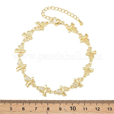 Латунные браслеты-цепочки с микропаве из прозрачных кубических цирконий для женщин BJEW-A090-10A-G-1