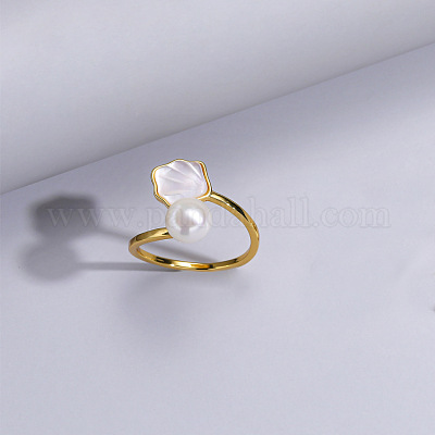 Натуральный пресноводный жемчуг с кольцами-манжетами из натуральных ракушек WGACE42-03-1