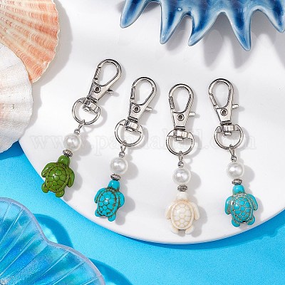 Подвесные украшения из синтетического хаулита и бирюзы в виде морской черепахи HJEW-JM02381-1