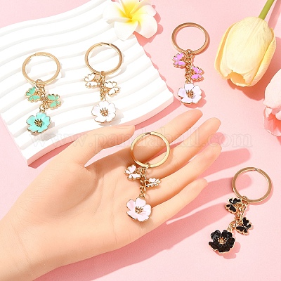 6шт. брелок для ключей с цветочным сплавом и эмалью&nbsp;KEYC-YW00171-01-1