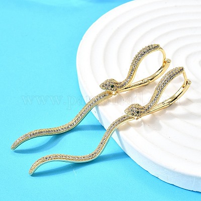 Серьги-кольца в форме змеи из латуни с прозрачным кубическим цирконием EJEW-C147-07G-1