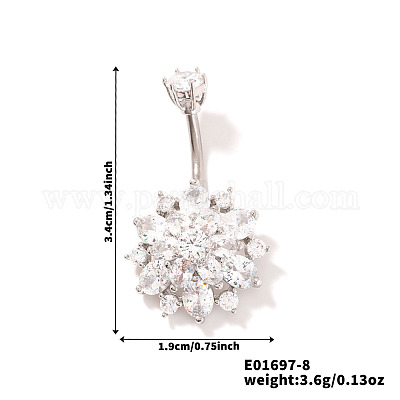 Шикарные цветочные латунные изогнутые кольца для пупка со стразами и блестящим нежным дизайном YW9589-8-1