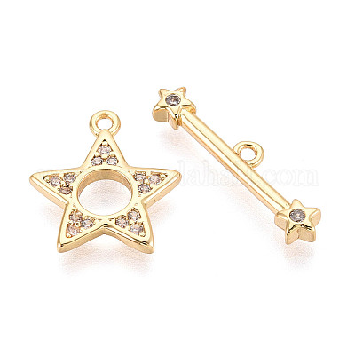 Застежки-тоглы с паве из прозрачных кубических цирконий в форме звезд из латуни KK-T077-04G-1