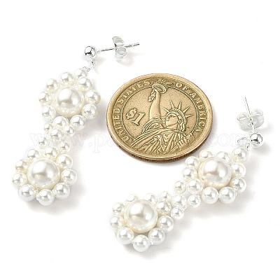 Серьги-гвоздики с подвесками и жемчугом EJEW-TA00340-1