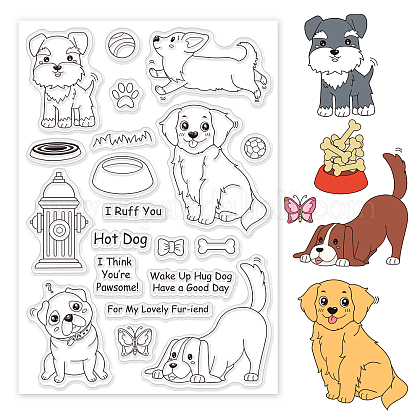 GLOBLELAND Cute Dogs Stamps Golden Retriever Corgi Schnauzer Silicone Clear Stamp Seals for Cards Making DIY Scrapbooking Photo Journal Album Decoration DIY-WH0167-56-648-1