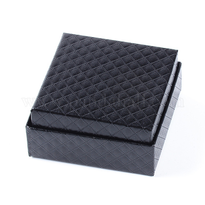 厚紙のジュエリーセットボックス  内部のスポンジ  正方形  ブラック  7.5x7.5x3.5cm CBOX-Q035-27C-1