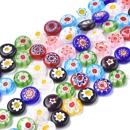 Flat Round Handmade Millefiori Glass Beads LK-R004-53-1