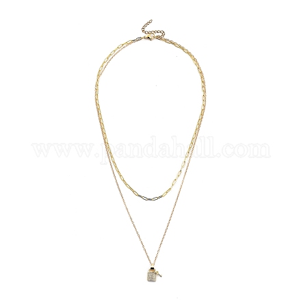 Brass Micro Pave Clear Cubic Zirconia Double Layer Necklaces NJEW-JN03050-1