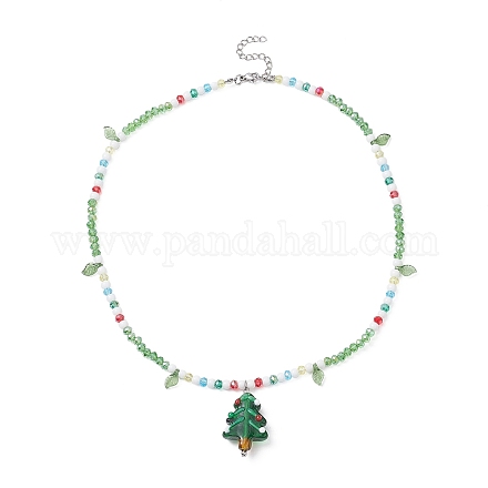 Acryl-Weihnachtsbaum-Anhänger-Halskette NJEW-TA00076-1