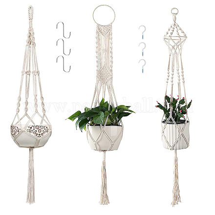 GORGECRAFT 3 Pack Macrame Plant Hangers with 6 Hooks Indoor Outdoor Hanging Planters Basket Handmade Cotton Rope Flower Pots Holder for Home Decor AJEW-GF0001-35-1