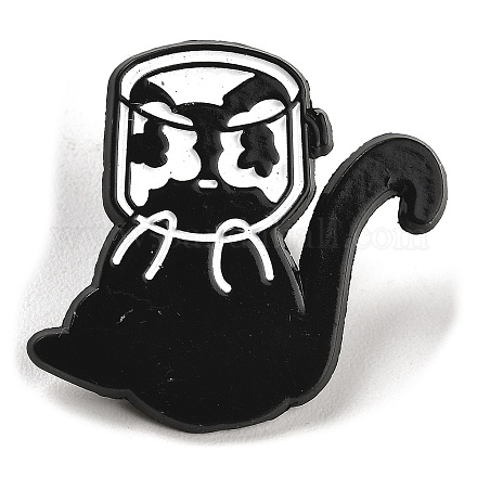 漫画猫エナメルピン  バックパック服用合金ブローチ  ブラック  29x31x1.5mm JEWB-P032-D09-1