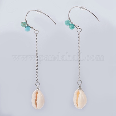 Cowrie Shell Dangle Earrings EJEW-JE02939-1