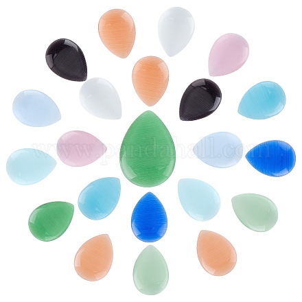 SUNNYCLUE 1 Box 10 Colors Cat Eye Cabochons Glass Teardrop Shape Cabochon Colorful Dome Tile Beads Flat Back Teardrop Cabochon for Valentines Day CE-SC0001-03-1
