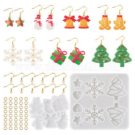 Pandahall 2Pcs 2 Style Christmas Snowman & Bell & Tree & Star Pendant Silicone Molds DIY-TA0005-91-1