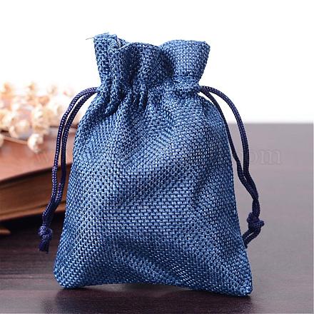 ポリエステル模造黄麻布包装袋巾着袋  クリスマスのために  結婚式のパーティーとdiyクラフトパッキング  ミッドナイトブルー  12x9cm ABAG-R005-9x12-12-1