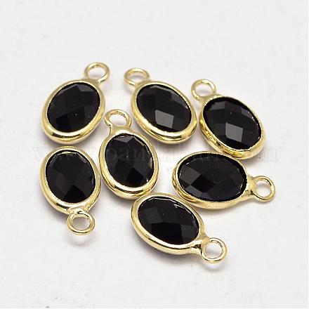 Oval Faceted Golden Tone Brass Glass Charms GLAA-O015-20G-1
