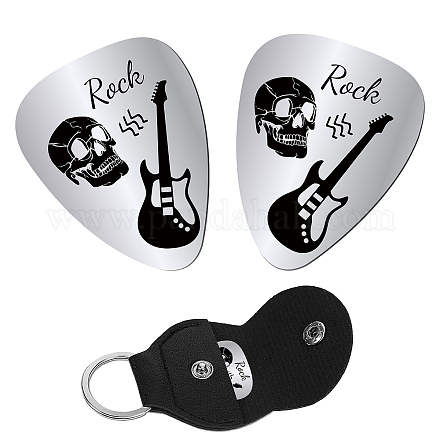 CREATCABIN 2pcs Stainless Steel Guitar Picks Rock Guitar Pick Music Gift Electric Guitar Bass Rock Pick Accessories Love Gifts for Husband Boyfriend Son Father with PU Leather Keychain 1.26 x 1 Inch AJEW-CN0001-48D-1