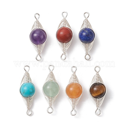 7Pcs 7 Styles Natural & Synthetic Mixed Gemstone Copper Wire Wrapped Connector Charms PALLOY-JF02517-02-1