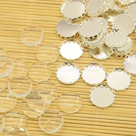 Brass Cabochon Settings and Flat Round Transparent Clear Glass Cabochons KK-X0003-S-RS-1