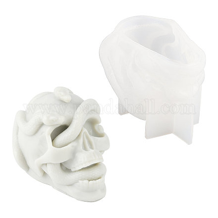 SUPERFINDINGS 1pc Halloween Theme DIY Candle Silicone Mold Skull and Snake Resin Casting Molds White Fondant Mold Cake Mold Chocolate Mold for Resin Soap Candle Making Parties 44x92x74mm DIY-WH0265-59-1