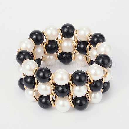 Trois brins de perles abs bracelets extensibles X-BJEW-A104-02A-1