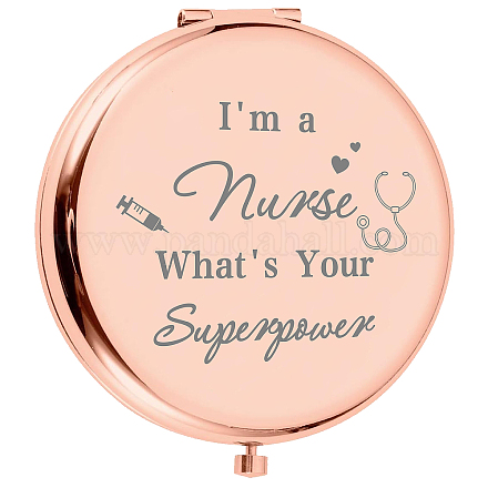CREATCABIN Compact Mirror Gift for Nurse Rose Gold Mini Mirror Makeup Pocket Travel Two-Sided Magnifying Folding for Women Friends Christmas Valentines Graduation Birthday Gifts 2.6 Inch-I'm a Nurse DIY-CN0002-16I-1