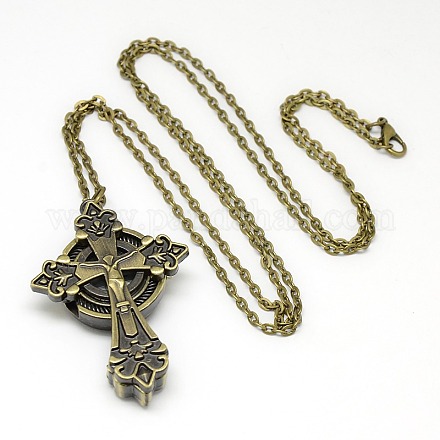 Alloy Crucifix Cross Pendant Necklace Pocket Watch WACH-N011-86-1