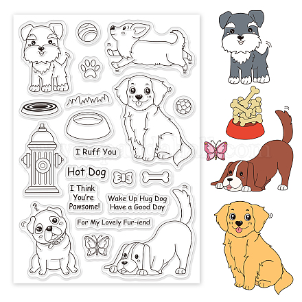 GLOBLELAND Cute Dogs Stamps Golden Retriever Corgi Schnauzer Silicone Clear Stamp Seals for Cards Making DIY Scrapbooking Photo Journal Album Decoration DIY-WH0167-56-648-1