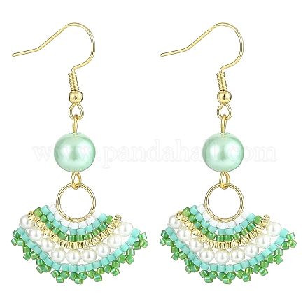 Éventail en perles de verre avec boucles d'oreilles pendantes en perles d'imitation EJEW-MZ00066-1