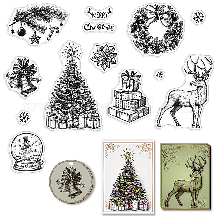 CRASPIRE Merry Christmas Silicone Clear Stamps Snowflake Gift Christmas Tree Snowman Mistletoe Patterns Clear Stamps for Christmas Card Making Decoration DIY Scrapbooking Embossing Album Decor Craft DIY-WH0167-56-1037-1