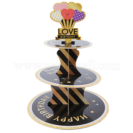 Présentoir à cupcakes rond à 3 étage en papier à motif de cœur AJEW-WH0258-794-1