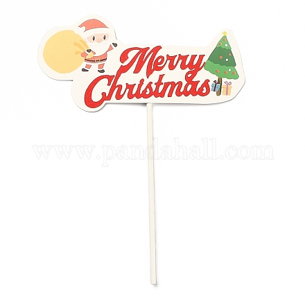 紙サンタクロース＆ツリーケーキインサートカードデコレーション  竹の棒で  クリスマスケーキの装飾用  カラフル  175mm DIY-H108-20-1