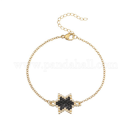 Bracelet à maillons étoiles en perles de rocaille de verre avec chaînes câblées en acier inoxydable doré NK2955-2-1