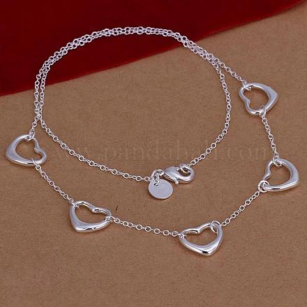 Trendy Silver Color Plated Brass Five Heart Pendant Necklaces For Women NJEW-BB12766-1