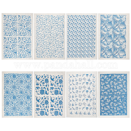 Benecreat 8 styles bleu et blanc porcelaine motif décalcomanies en céramique poterie céramique argile papier de transfert DIY-BC0005-71-1