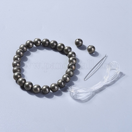 Bracelets extensibles en perles de pyrite naturelles BJEW-JB04176-02-1