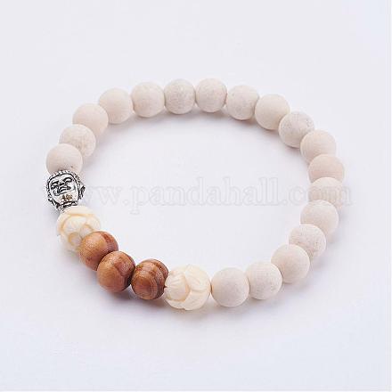 Natural Weathered Agate Beads & Woods Beads Stretch Bracelets BJEW-JB02973-1