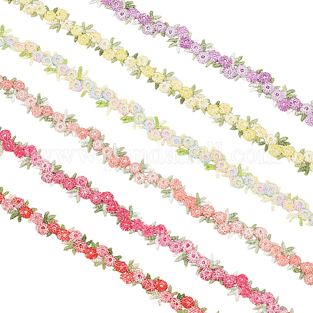 Pandahall Elite 6 Yards 6 Farben Blumen-Polyester-Stickerei-Spitzenband OCOR-PH0002-17-1