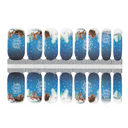 フルカバーネイルステッカー  ネイルチップの装飾用  クリスマス模様  ブルーdeepsky  12.3x8.8cm MRMJ-S006-083B-1