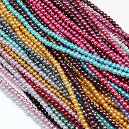 Eco-Friendly Dyed Glass Pearl Round Bead Strands HY-A002-4mm-M-1