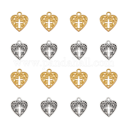 PandaHall 80pcs Antique Silver & Golden Alloy Hollow Lovely Metal Heart Cross Charms Bulk for Necklace Bracelet DIY Jewelry Making Accessories PALLOY-PH0005-97-1